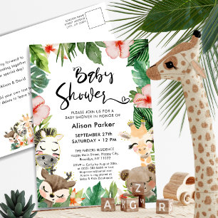 Jungle Safari Tropical Blommigt Greenery Baby Show Inbjudan Vykort