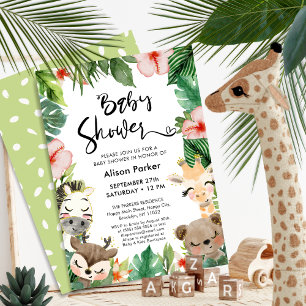Jungle Safari Tropical Blommigt Greenery Baby Show Inbjudningar