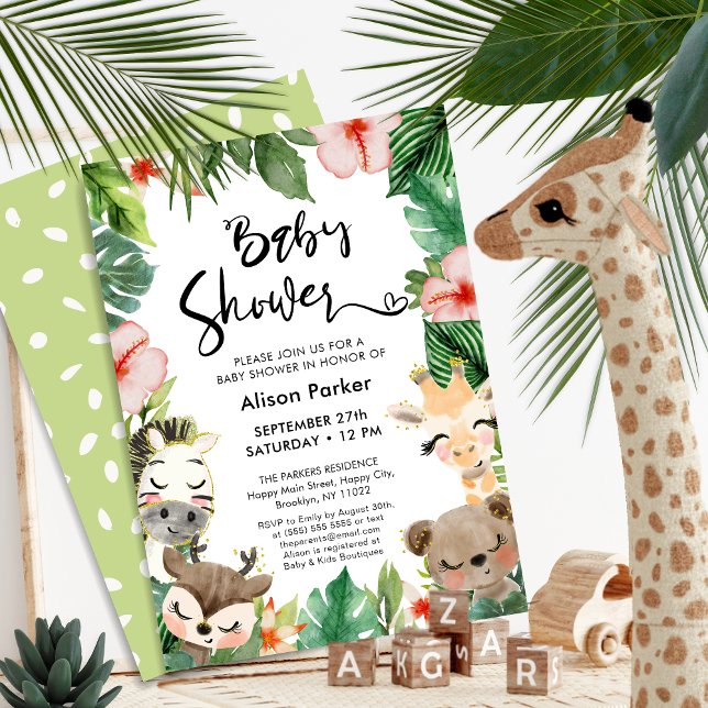 Jungle Safari Tropical Blommigt Greenery Baby Show Inbjudningar (Skapare uppladdad)