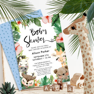 Jungle Safari Tropical Blommigt Greenery Baby Show Inbjudningar