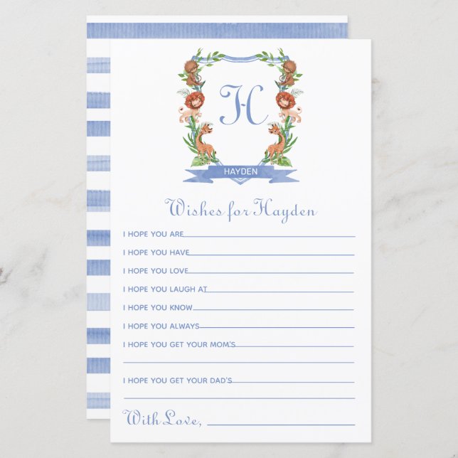 Jungle Safari Vapensköld Önskemål för Baby (Fram/baksida)