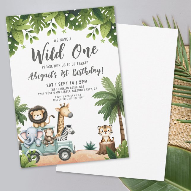 Jungle Safari Vild 1:a födelsedagen Party Inbjudningar (Jungle Safari Wild One 1st Birthday Party Invitation)