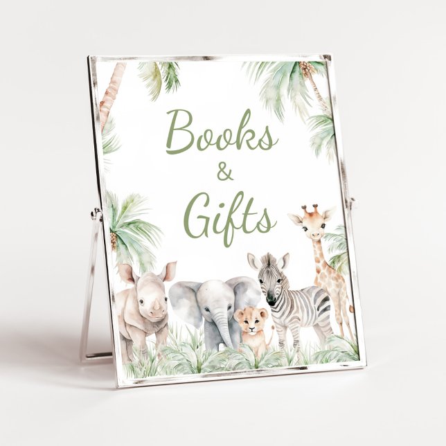 Jungle Safari Vild 1 Animals Bokar och Gifts Poster (Jungle Safari Animals Wild One Baby Shower Books and Gifts Sign)
