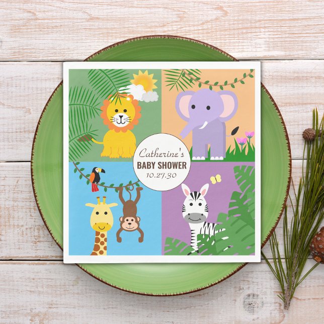 Jungle Safari Vild Animal Baby Shower Colorful Pappersservett (Skapare uppladdad)