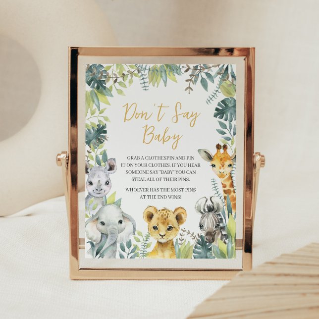 Jungle Safari Vild en babyåkare Säg inte Baby Poster (Greenery Safari Animals Baby Shower Don't Say Baby Sign)