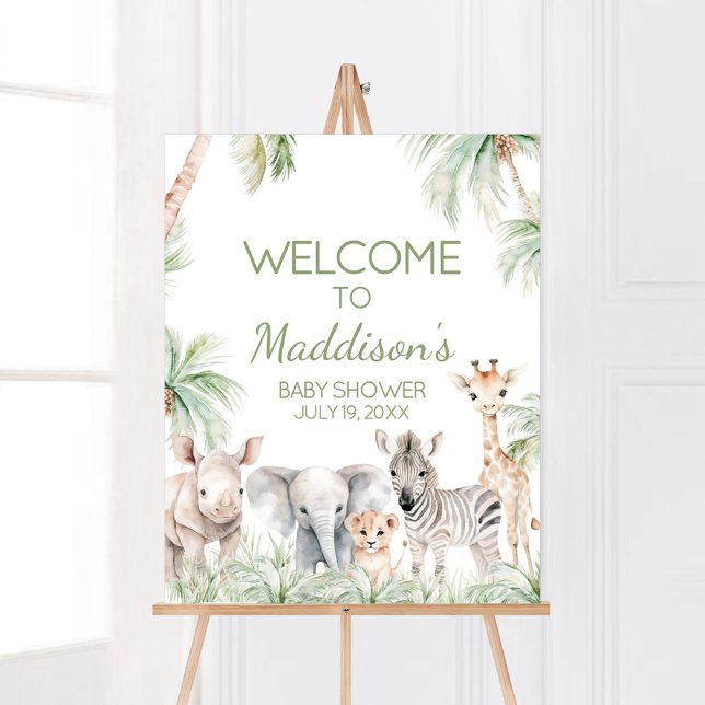 Jungle Safari Vild ett Baby Shower för djur Välkom Poster (Jungle Safari Animals Wild One Baby Shower Welcome Sign)