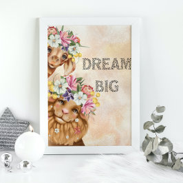 Jungle Safari vild ett barnkalas watercolor Guld Poster