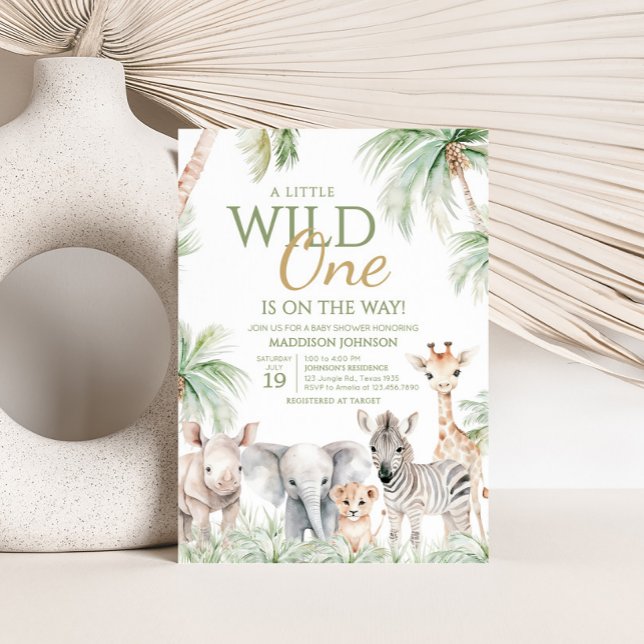 Jungle Safari Vild ett Bebisdusch för djur Inbjudningar (Jungle Safari Animals Wild One Baby Shower Invitation)