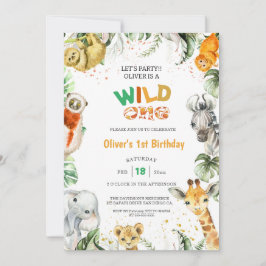 Jungle Safari Vild ett djur 1:a födelsedagen Inbjudningar