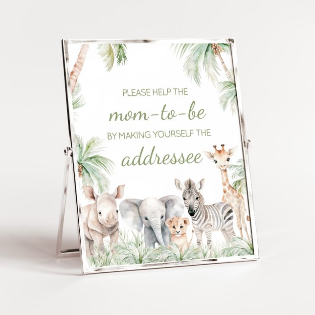 Jungle Safari Vild ett djurkuvert Station Poster (Jungle Safari Animals Wild One Baby Shower Envelope Station Sign)