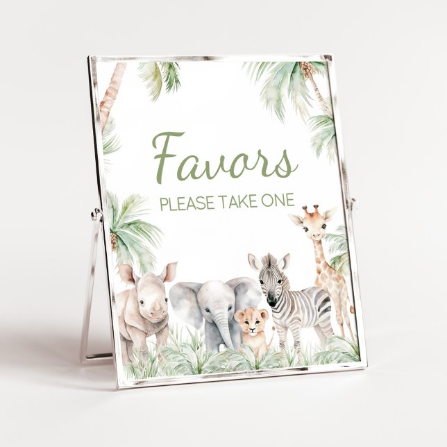 Jungle Safari Vild ett favoriter för babyskor Poster (Jungle Safari Animals Wild One Baby Shower Favors Sign)