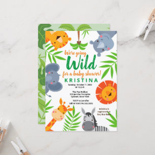 Jungle Safari Vilda djur Greenery Baby Shower Inbjudningar