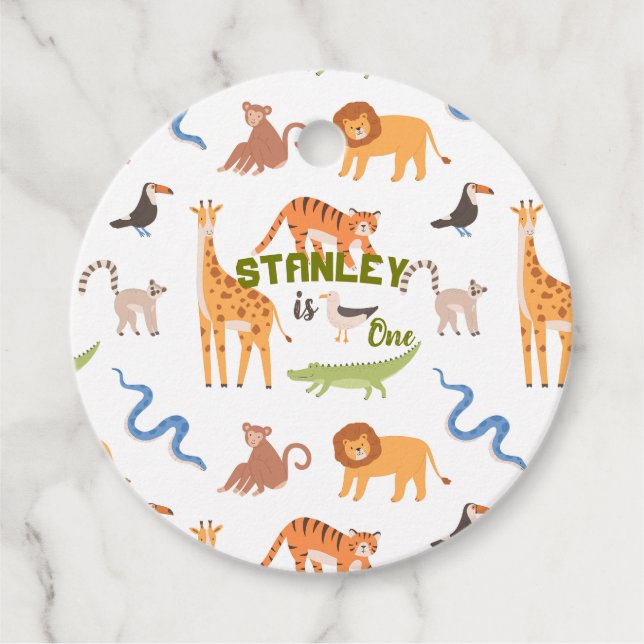 Jungle Safari Wild Animals Personalized Birthday Gåvor Etiketter (Framsida)