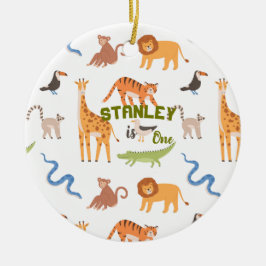 Jungle Safari Wild Animals Personalized Birthday Julgransprydnad Keramik