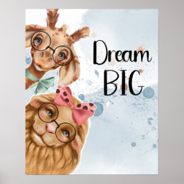 Jungle Safari wildon babyduschblått vattenfärg Poster