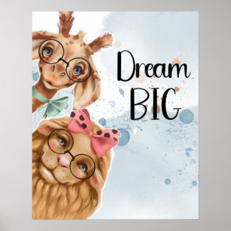 Jungle Safari wildon babyduschblått vattenfärg Poster