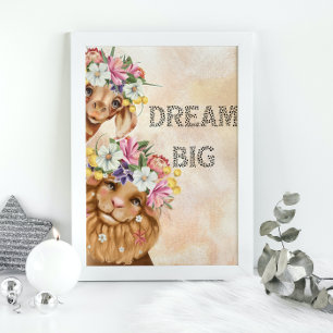 Jungle Safari wildone baby shower akvarell Guld Poster