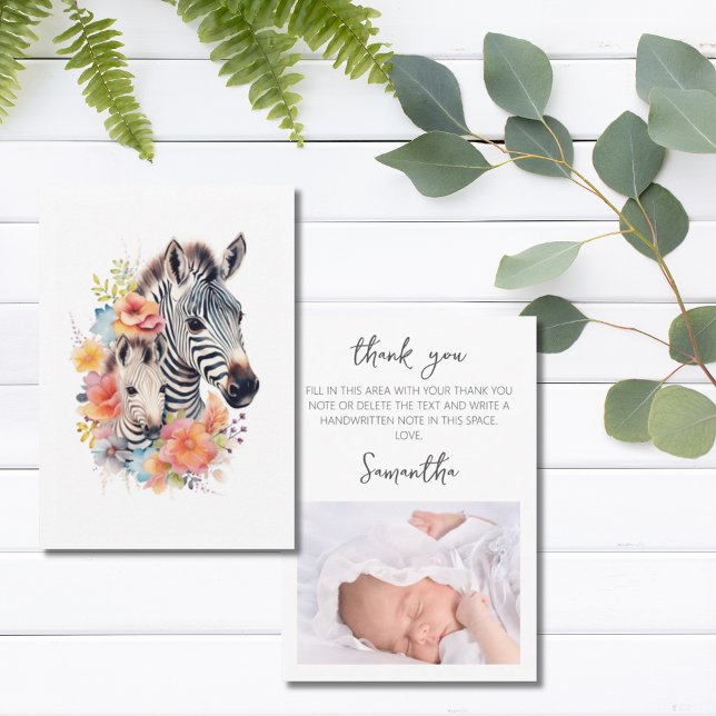 Jungle Safari Zebra Blommigt Baby Shower Tack Kort (Jungle Safari Zebra Floral Baby Shower Thank You Card)