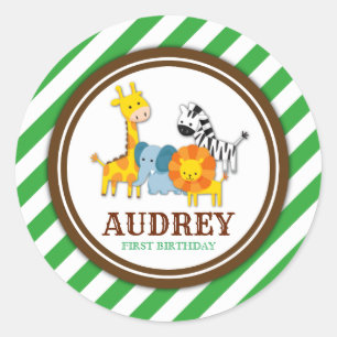 Jungle Safari Zoo Animal Birdday Baby Shower Runt Klistermärke