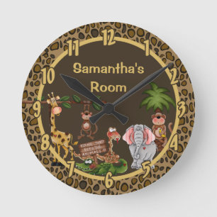 Jungle Safari Zoo Animal Giraff Personlig Clock Rund Klocka