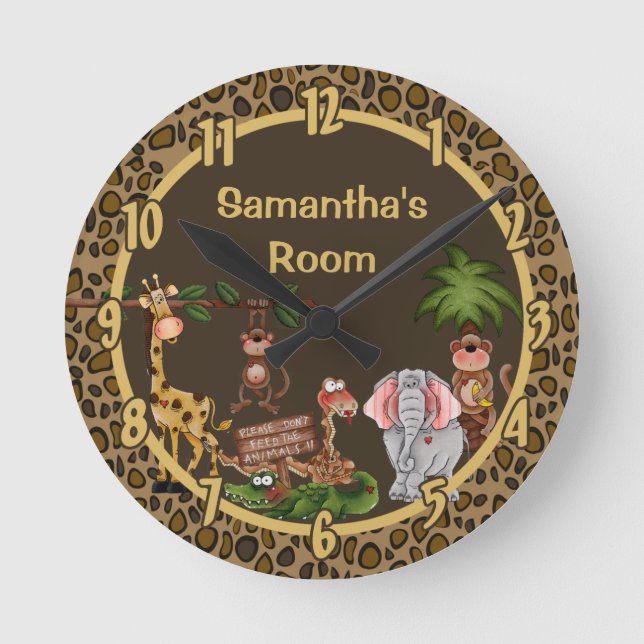 Jungle Safari Zoo Animal Giraff Personlig Clock Rund Klocka (Framsida)