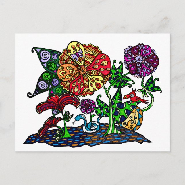 Jungle Scene Doodle-vykort Vykort (Framsida)