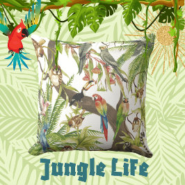 Jungle Scene Tropical Birds, Critters, Foliage Kudde