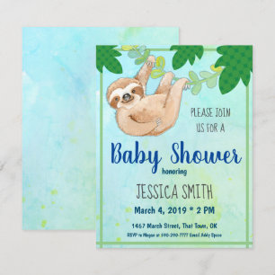 Jungle Sloth Baby Shower Party Inbjudningar