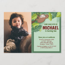 Jungle Sloth Birthday Photo Inbjudan