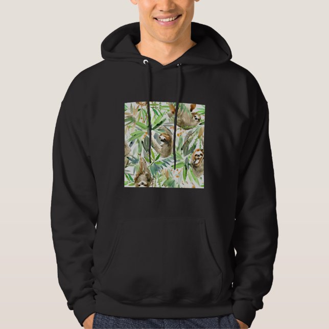 Jungle Sloth på Grönt Hoodie (Framsida)