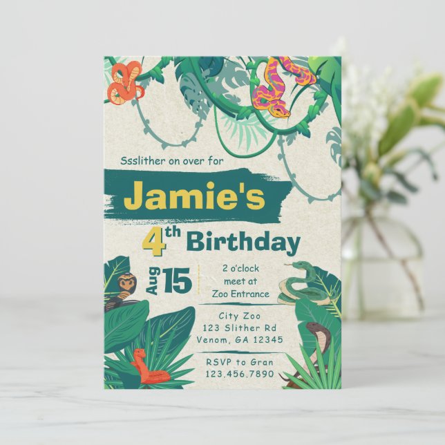 Jungle Snake Birthday-inbjudan Inbjudningar (Stående Fram)