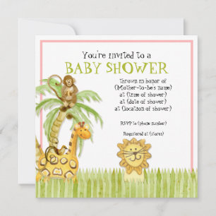 Jungle Spädbarn, Baby Shower-inbjudan för flickor Inbjudningar