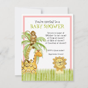 Jungle Spädbarn, Baby Shower-inbjudan för flickor Inbjudningar