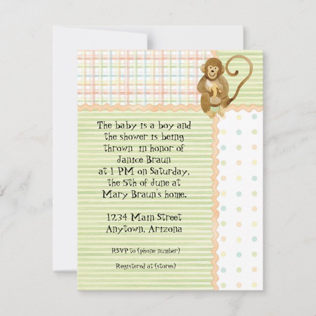 Jungle Spädbarn, Boy Baby Shower-inbjudan 3- Grönt Inbjudningar (Framsida)