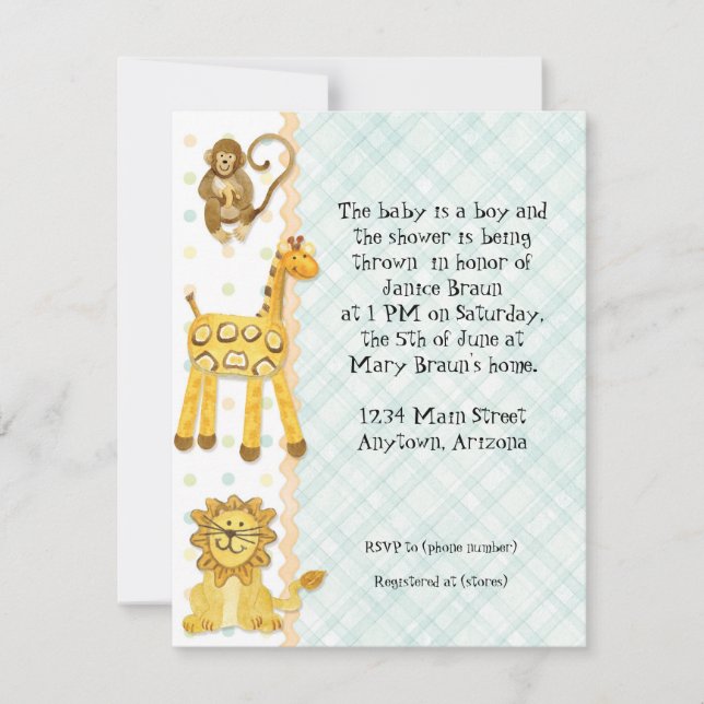 Jungle Spädbarn, Boy Baby Shower-inbjudan 4-Grönt Inbjudningar (Framsida)