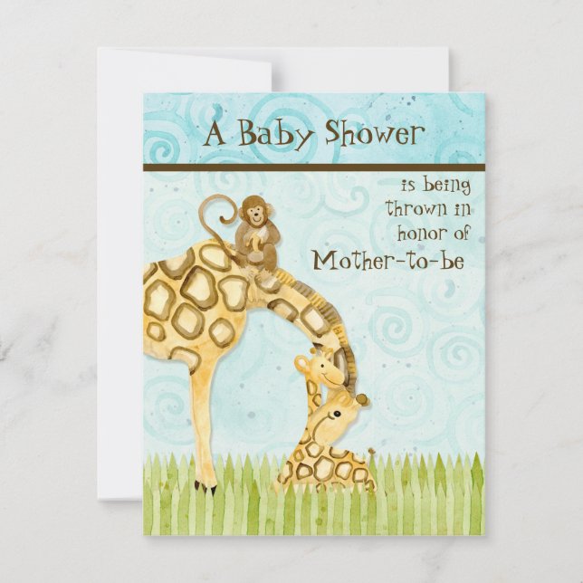 Jungle Spädbarn, Giraffe Baby Shower-inbjudan Inbjudningar (Framsida)