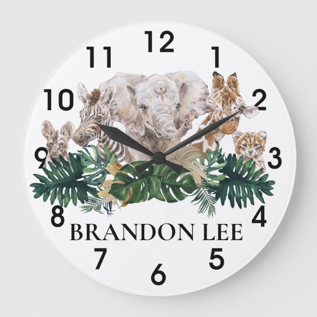 Jungle Spädbarn Safari African Elephant Personlig Stor Klocka (Framsida)