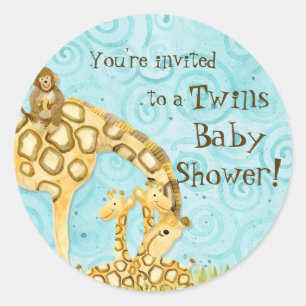 Jungle Spädbarn, Twillingar Baby Shower Stickers - Runt Klistermärke