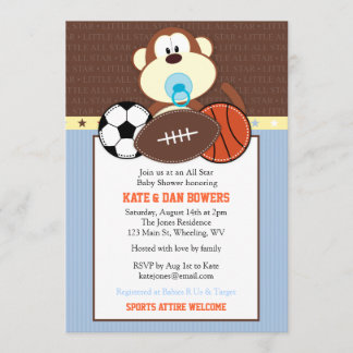 Jungle Sports Monkey Baby Shower-inbjudan Inbjudningar