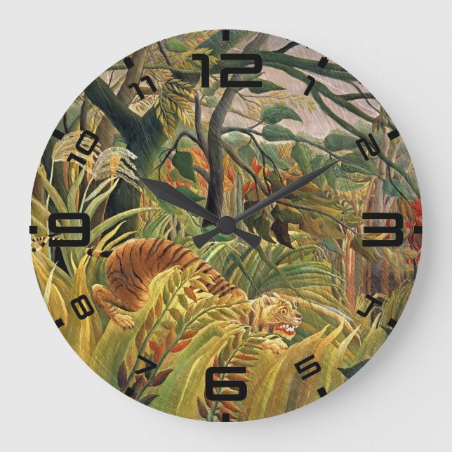Jungle Storm Tiger Art Clock Stor Klocka (Framsida)