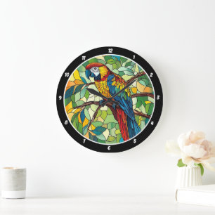 Jungle Symphony" - Stalagt glas Macaw Wall Stor Klocka