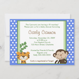 Jungle Tales Safari BLUE Baby Shower 5 x 7 Inbjudningar
