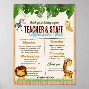 Jungle Teacher Apprecition Week Itinerary Poster