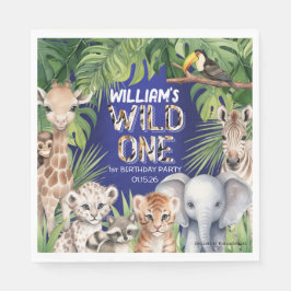Jungle tema 1:a födelsedag Vild en marin blått Pappersservett