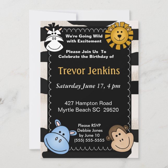 Jungle Theme Barns födelsedag-inbjudan Inbjudningar (Framsida)