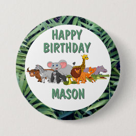 Jungle Theme Birthday Anpassningsbar Button Knapp