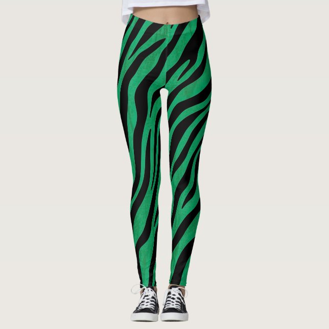 Jungle Theme Grönt and Black Leggings (Framsida)