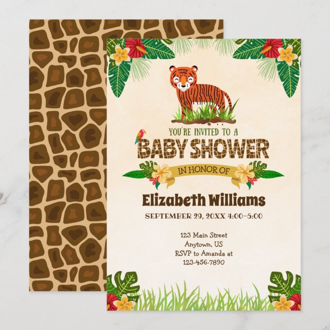 Jungle Tiger Baby Shower-inbjudan Inbjudningar (Fram/baksida)