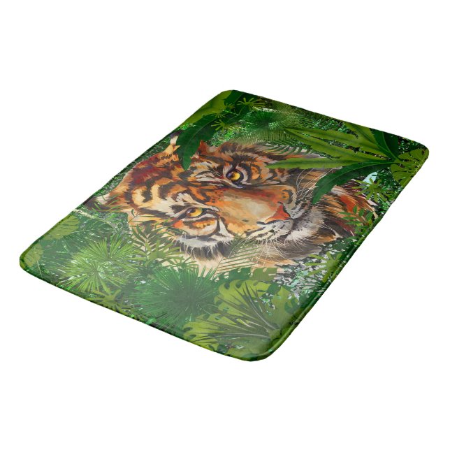 Jungle Tiger Bath Mat | Färglös tigerkonst Badrumsmatta (Vinklad)