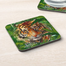 Jungle Tiger Beverage Coaster | Färglös tigerkonst